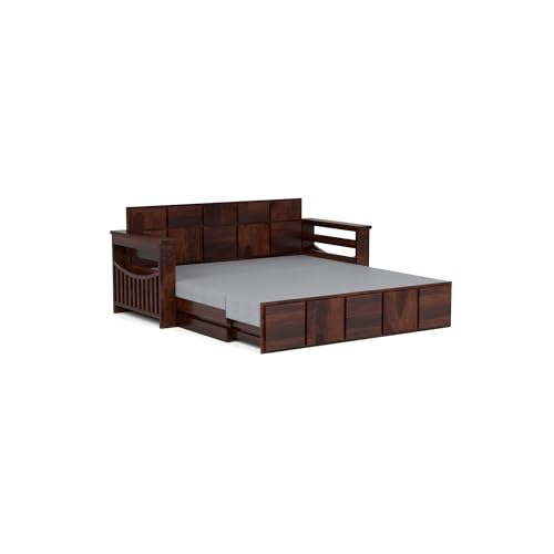 Image of Mamta Furniture Sheesham Wood Queen Size Sofa Cum Bed | Walnut Finish | Convertible Storage Bed | Master Bedroom | Guest Room | DIY Assembly | with Headboard
