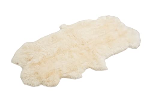 Cakla Piel de cordero auténtica 200 – 190 cm x 110 – 120 cm – Piel de oveja auténtica cosida a partir de dos lados de piel – Alfombra de piel blanca – Decoración para sillas y sofá – Alfombra de piel