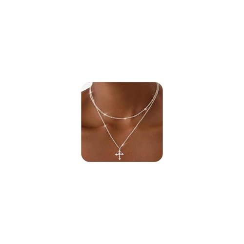 Image of FIOROYAL 925 Sterling Silver Cross Pendant Layered Necklaces for Women S2