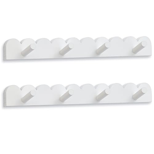 Leinuosen 2 Pack Scalloped Coat Rack Wall Mount Cute Nursery Wall Hook 16 Inch 8 Hooks Wood Backpack Hanger for Toddler Kids Clothes Hat Towel Keys Bathroom Classroom Playroom Nursery Decor