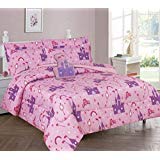 Elegant Home Multicolor Pink Purple Princess Palace Castle Design 8 Piece Comforter Bedding Set for Girls / Kids Bed In a Bag With Sheet Set & Decorative TOY Pillow # Princess Palace 2 (Full Size)