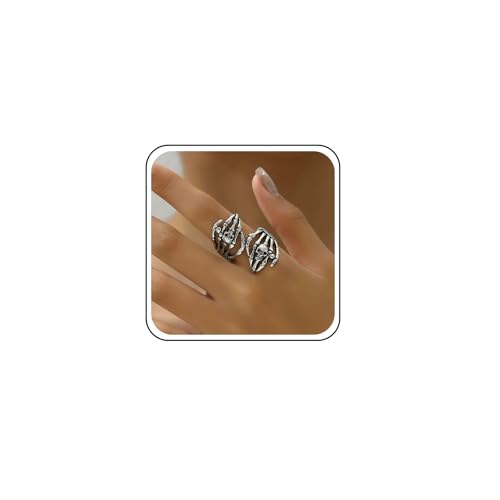 Jugielu Gothic Skull Hand Ring Silver Skeleton Hand Wrap Open Finger Ring Punk Skull Hands Hug Rings Scary Halloween Skeleton Adjustable Stacking Knuckle Jewelry for Women