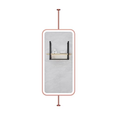 Miroir de plafond rectangulaire suspendu avec verre LED 40x80cm or rose