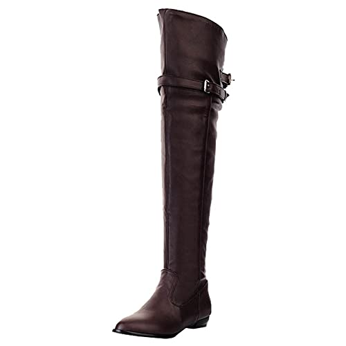 NUSGEAR Botas De Vestir Mujer Botas De Tacón Alto Por Encima De La Rodilla Para Mujers Bota De Moto De Caña Extra Larga Con Suela Plana Baja Con Caña Elastica Invierno Boots Mujer De Caña Extra Larga