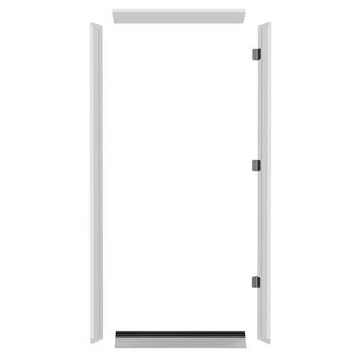 ARKHJEM Door Jamb Frame Kit with Threshold, DIY Exterior White Door Frame Kit, Pine Wood, Primed, Pre-Installed Hinges & Weather Stripping, 84.02
