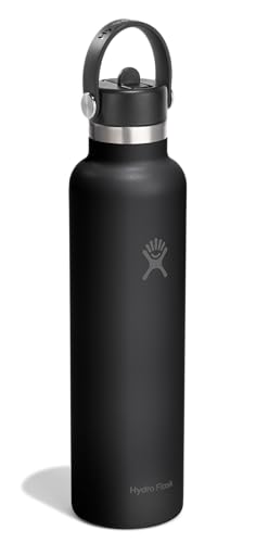 Image of Hydro Flask Water Bottle - Insulated Stainless Steel - Straw Lid, Non Spill, Leakproof in 24 Oz Tonal Black