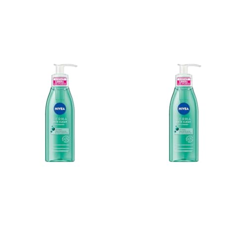 NIVEA Derma Skin Clear Gel Limpiador (150 ml), limpiador facial para pieles propensas a imperfecciones con fórmula vegana, limpiador de poros (Paquete de 2)