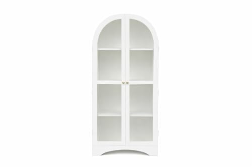 Image of Archies 2 Door Display Cabinet | Crockery Cabinet | Wooden Multipurpose Cabinet | Finish- Premium Pearl White