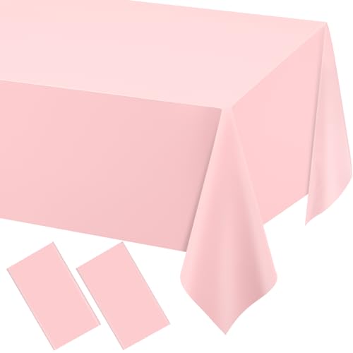 Image of WNINK 2 Pack Plastic Light Pink Tablecloths for Parties Disposable Table Covers 54 inch x 108 inch Baby Pale Pink Pastel for Baby Shower Party, Parties Bridal Shower, Engagement Wedding,Holiday Birthday