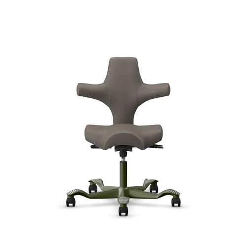 Image of HAG Capisco Standard Chair-Moss Green Frame-Upholstered Gray Ash Vinyl