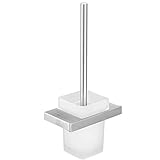 TBFL WC-Bürstenhalter, Edelstahl-WC-Bürstenhalter-Set, An Der Wand Montierte WC-Reinigungsbürste Mit Milchglasbecher Für Badezimmer,Brushed