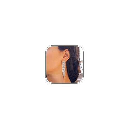 Adramata Boucles d'Oreilles Pendantes Longue Brillant en Strass - Bijoux Femme Hypoallergénique en Acier Inoxydable - Fantaisie Argent