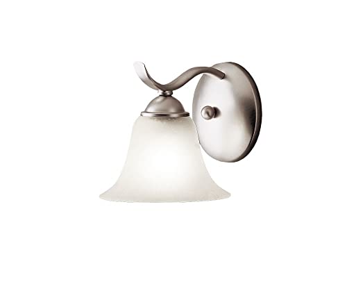 Image of Kichler 6719NI, Dover Reversible Glass Wall Sconce Lighting, 1 Light, 60 Total Watts, Brushed Nickel, 16.5-Inch