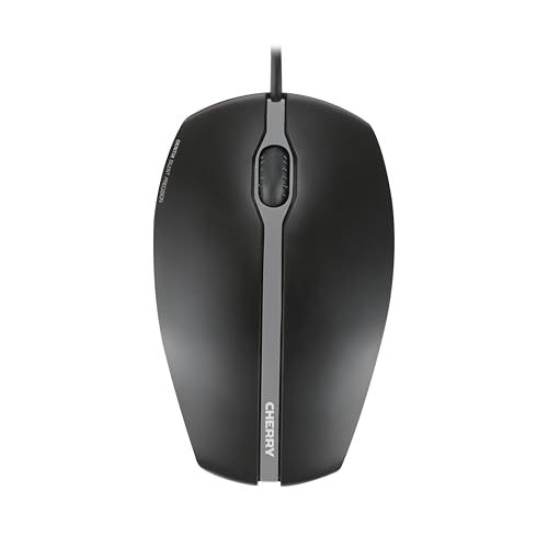 CHERRY GENTIX Silent, Kabelgebundene Maus, Leise Tasten ohne Klickgeräusch, Optischer Sensor (1.000 DPI), Symmetrisches Design, Kabel 1,8 m, USB 2.0, Schwarz