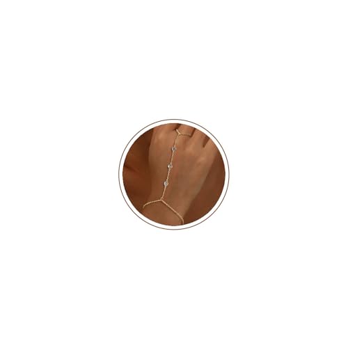 YOEE Bracelet Main Femme Argent 925 Or 14K, Chaîne Main Poignet Doigt avec Anneau Réglable,...