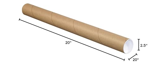 Partners Brand PP2520K Mailing Tubes with Caps, 2-1/2" x 20", Kraft (Pack of 34)