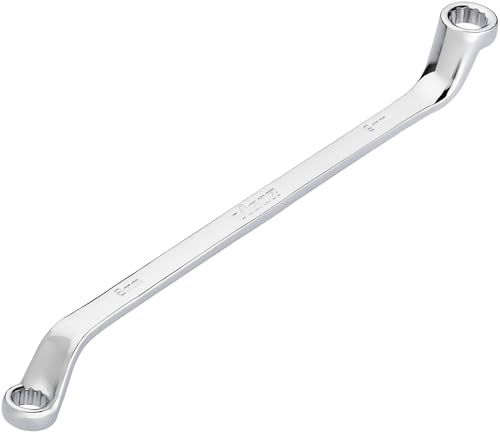 Vigor Double Ring Spanner V7750-8X9, SW 8 x 9 mm, External Double Hexagon Profile, 15 Degree Offset, 184 mm Length, Chrome-Plated, in Accordance with DIN 838/ISO 10104