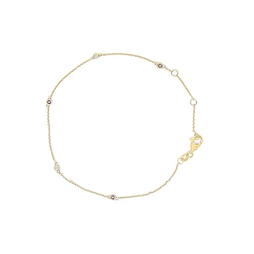 Haus of Brilliance 14K Yellow Gold Alternating Red Ruby and White Diamond Bezel Station Chain Bracelet (I-J Color, SI2-I1 Clarity) - 7.5" Inches