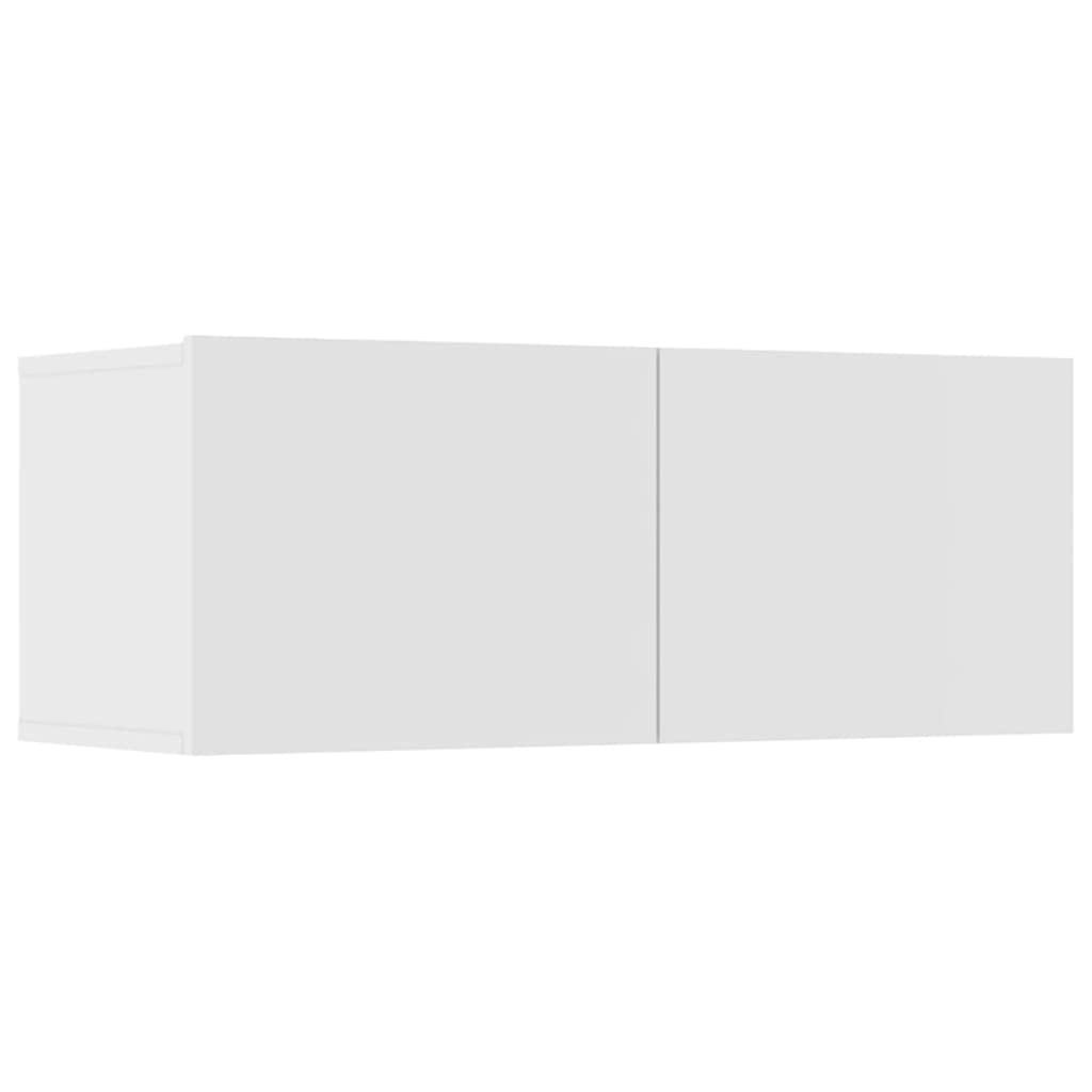 Mueble para TV colgante, juego de 4 unidades, color blanco, 80 x 30 x 30 cm, moderno estante colgante de madera, mesa de televisión, montaje en pared con puerta plegable para salón