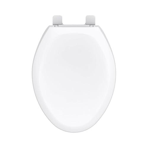 Gerber Elongated Toilet Seat with Cover, Soft Close, No Slam, Quick & Easy Install, Heavy-Duty Plastic, Adjustable Fit for Standard Elongated Toilets, Durable & Fade-Resistant, White G0099213