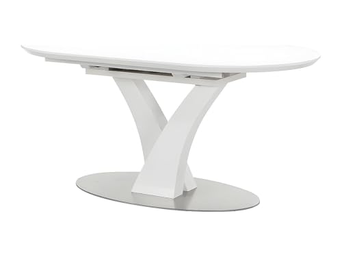Vente-unique - Table à Manger Extensible - 6 à 8 Personnes - MDF et métal Inoxydable - Blanc laqué - Talara