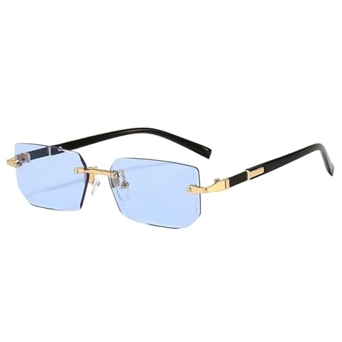 Rimless Sunglasses Rectangle Shades Small Square Sun Glasses for Female Male Summer Traveling(Blue)