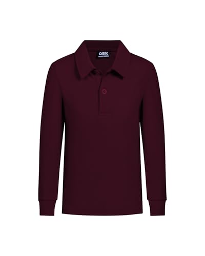 QBK Toddler to Youth Boys' School Uniform Pique Polo Shirts Kids Long Sleeve Collared Golf Shirt (Burgundy L)