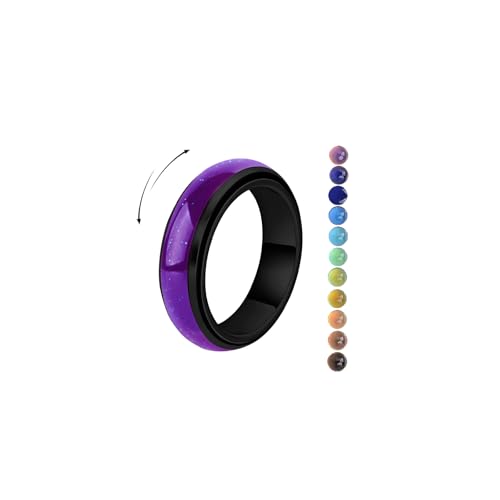 AINILOVE Mood Fidget Ring for Women Teens - 6mm Stainless Steel Temperature Sensative Color Changing Spin Rings for Anxiety Relief Mood Jewelry (Mood Spinning Ring Black 9)