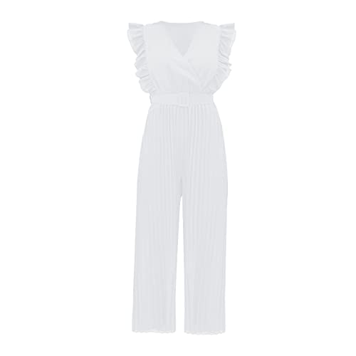 Combinaison plissée col en V sans manches pour femme