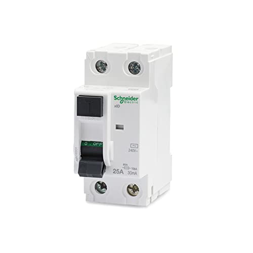 Schneider Electric A9N16201 2 Pole 25A, 30Ma Residual Current Circuit Breaker, Standard Size (White), Small (xID)