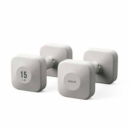 WeGym ProGrip Dumbbells Studio-Grade Professional Dumbbells with Ultra-Durable TPU Shell Ergonomic Non-Slip Grip Anti-Roll Design for Home & Commercial Gyms (15LB Pair Sandstone)