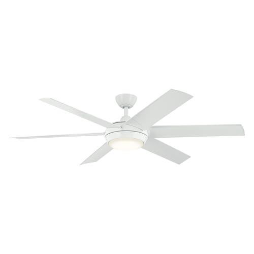 Kichler 60" Mint Ceiling Fan with Glass Diffuser in White, White Blades, Damp Rated, 6-Speed, Remote Control, Dimmable, 65K Frequencies, 310260SBK -  310260WH