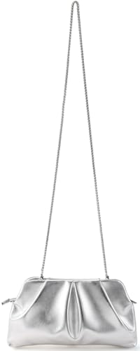 Image of Women Clutch Bag Dressy Formal Handbag Pleated PU Clutch Purse Detachable Chain