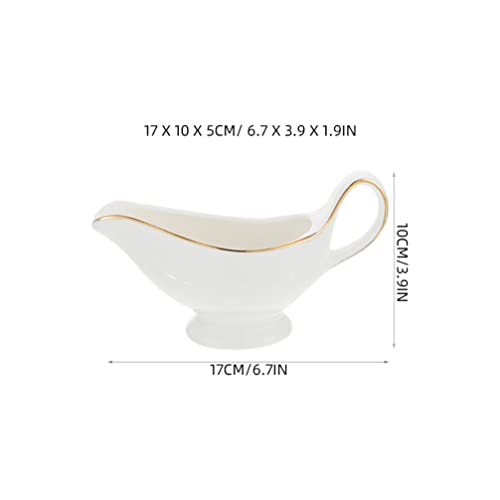 Ceramic Gravy Boat Pourer Dish: Porcelain Creamer Pitcher with Handle Steak Gravy Boat Milk Jug with Gold Trim Condiment Bowl Sauce Dispenser - Image 3