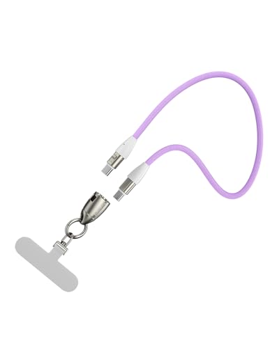 Image of USB C Short Charging Data Cable Lanyard Anti-Drop Wrist Strap Key Chain PD 240W 5A Fast Charging Phone Wrist Strap (30cm) Type C Charging Cord Braided 480mbps Data Transfer
