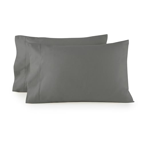 Image of Organic Flannel Pillowcases Set of 2 - Ultra Comfortable 100% GOTS Organic Cotton Pillow Cases Queen Size Set of 2 with Premium Smooth Brushed Finish and Envelope Closure (Gray, Queen)