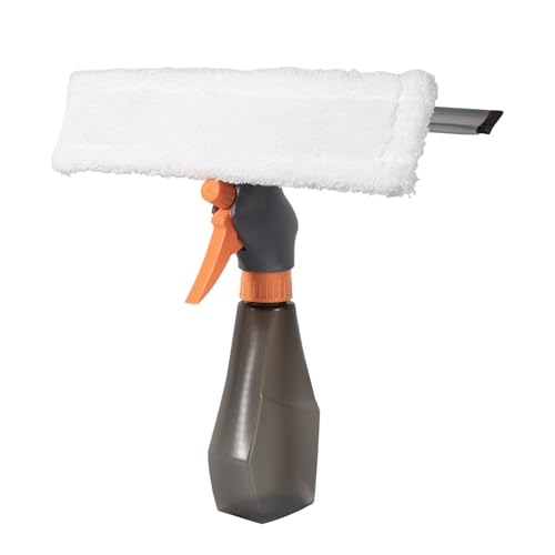 Image of BonKaso Glass Cleaner Spray Mop with Squeegee and Microfiber Pad, 250 ml Spray Bottle, Dual Spray and Stream Nozzle, Window Wiper and Glass Cleaning Tool for Mirrors, Car Windshield and Tiles