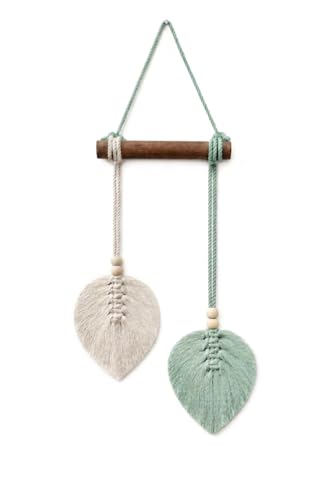 Image of AdFashionble Boho Macrame Wall Hanging Leaf Decor for Home, Living Room & Bedroom | Cotton Thread Art with Wooden Rod | Minimalist Handmade Wall Decoration | Aesthetic Nordic Wall Art for Home, Office & Gift Purpose Lenght- 58 cm Width- 15 cm (MINTGREEN & OFFWHITE)