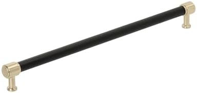 Signature Hardware 954064-18 Lazzara 18 Inch Center to Center Black Leather Appliance Pull - Golden Champagne