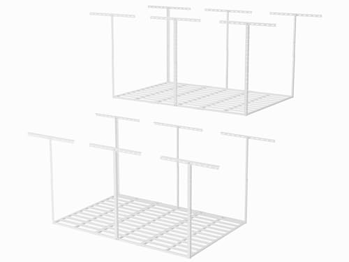 Image of SunsGrove 4x6 Garage Storage Overhead Rack Organization, Adjustable Ceiling Mounted Storage Racks, 800LBS Weight Capacity, 22 inch-40 inch Ceiling Dropdown, 2 Pcs, White