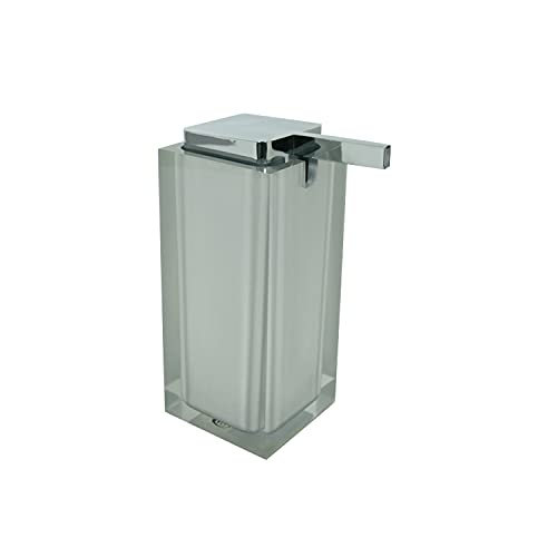 Gedy Auckland Dosasapone Argento, Misure e Peso: 16,2X7X11,3 CM & 0,415 kg, Dispenser Sapone Bagno in Resina Trasparente di Alta qualità, Design R&S, Fatto a Mano, 2 Anni di Garanzia, Unica