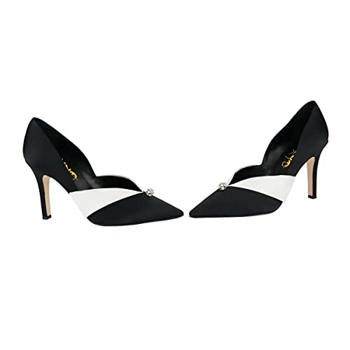 XYD Women's Pumps Stiletto High Heels Rhinestone Bead Closed Pointed Toe Slip On Comfort Ladies Office Work Church Wedding Party Dress Satin Shoes4
