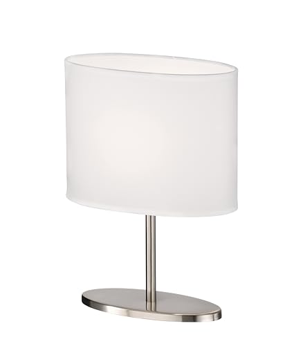 Fischer & Honsel Tischleuchte Modena | nickelfarben matt| Stoffschirm weiß Chintz| L: 20 cm, B: 10 cm, H: 27 cm | mit Schnurschalter| 1x E14 max. 25 W ohne Leuchtmittel