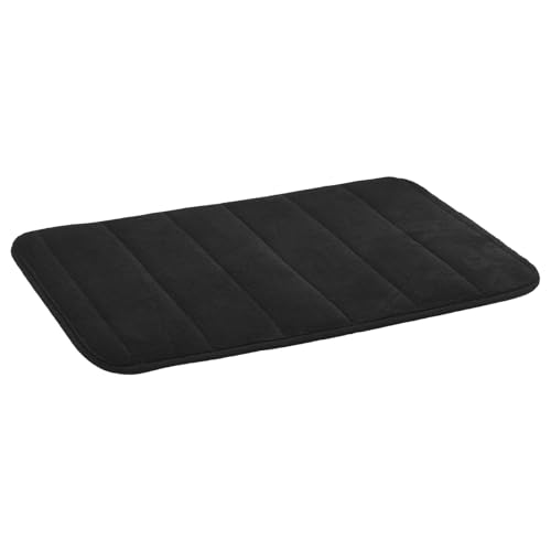 Zerodeko Tapis de Porte D'entrée Intérieur Design Rayures Verticales Mousse à Mémoire de Forme en Corail Polaire Noir et Confortable, Antidérapant pour...