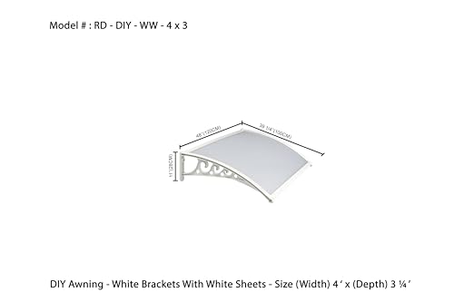 Image of CHENNAI Window Blinds and Shades DIY Polycarbonate Awning (Engineered Plastic Brackets) Window Sunshade Door Weather Shed Rain Canopy Awnings - 4'Widthx3'Depth (White Brackets & White Sheets)