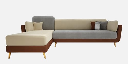 Image of Polyester Velvet Contemperory Sofa Set with Cushion Chaise Lounge, Sectional Sofa Perfect for Your Living Room,Guests Room & Office. (Brown & Beige, RHS 5 Seater)