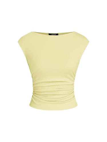 Image of CIDER Boat Neck Tops for Women Sleeveless Ruched Crop Tank Tops | Slim Fit, Trendy Summer Outfits, Casual Tee Shirt