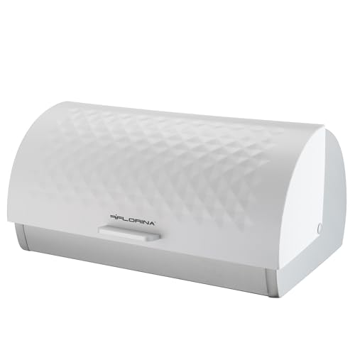 Florina Brotkasten TRIGO aus Edelstahl I Brotbehälter mit Luftzirkulation aus Stahl I Brotaufbewahrung Länger Frisch I Brotdose für Küche I Große und Geräumige Brotbox I Farbe: Weiß