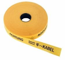 Triuso Trassenband Warnband Trassenwarnband Einlegeband Grabenband Sicherheitsband Sicherungsband 50mm x 250m "Achtung T-Kabel"- gelb