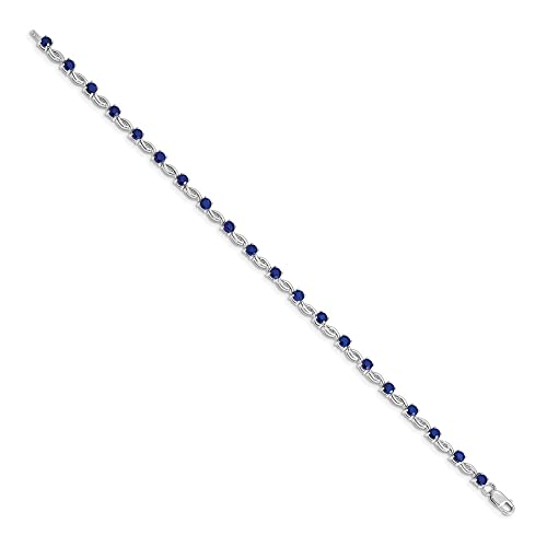 Sonia Jewels Real 14K White Gold Sapphire Blue September Gemstone Gemstone Bracelet - with Secure Lobster Lock Clasp 7" (Width = 4mm)2